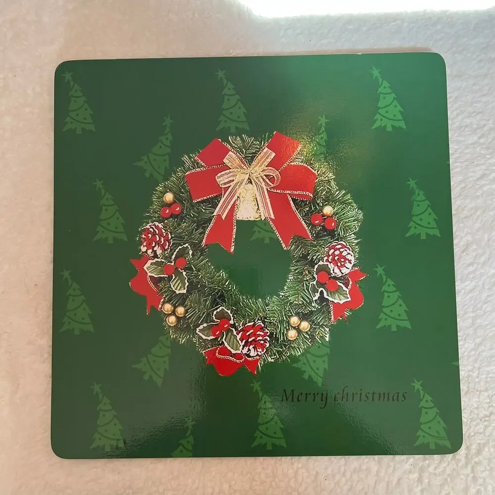 Set of 6 Christmas Tree & Wreath‎ Cork Placemats Holiday Red & Green Dinner Mats